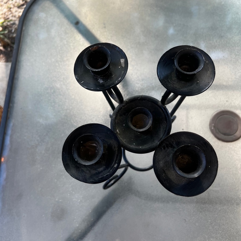 Vintage Wrought Iron 5 Light Candelabra Black Taper Candle Holder Scrolled Metal